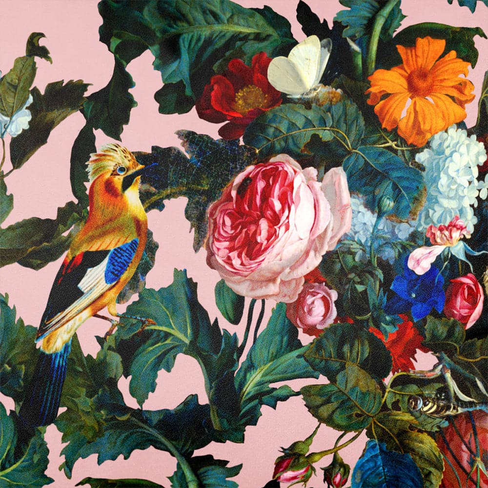 Upholstery Curtain Fabric - Luxury Eco - Friendly Velvet - Birds In Paradise - Rosewater by Izabela Peters