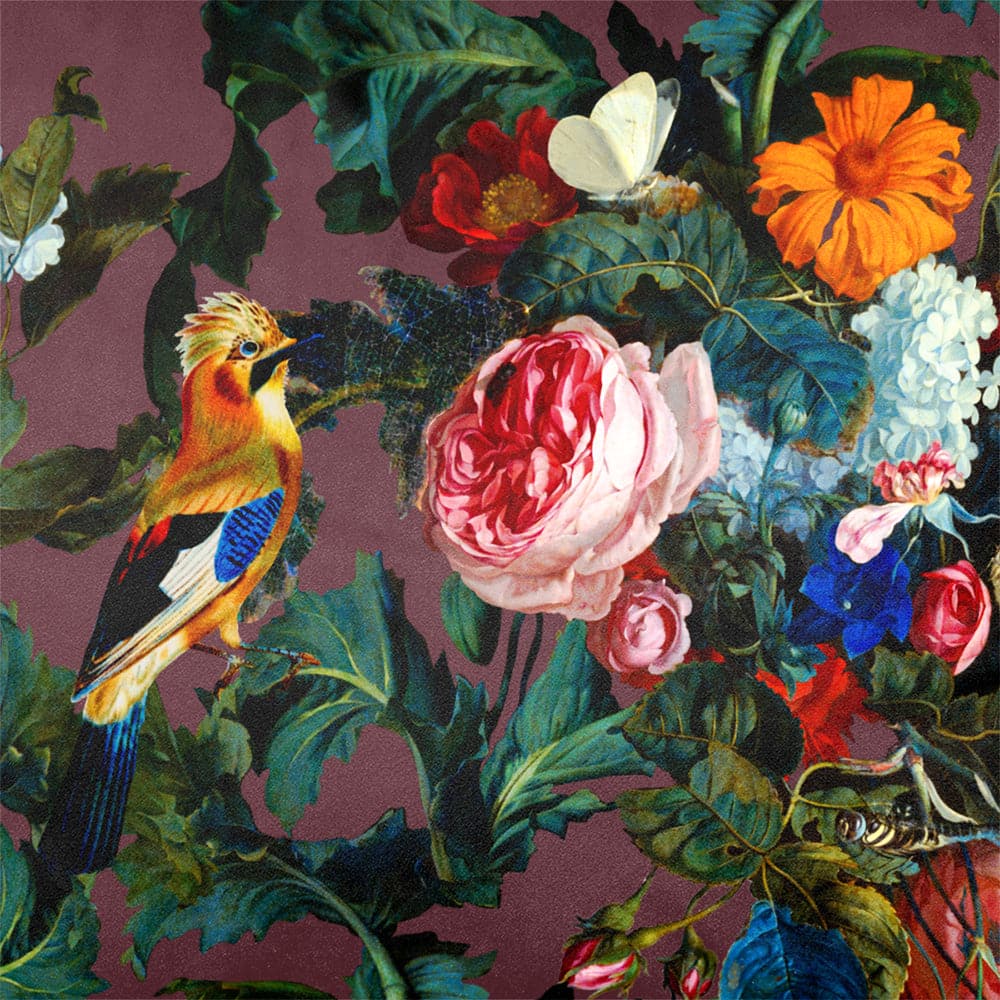 Upholstery Curtain Fabric - Luxury Eco - Friendly Velvet - Birds In Paradise - Italian Grape by Izabela Peters