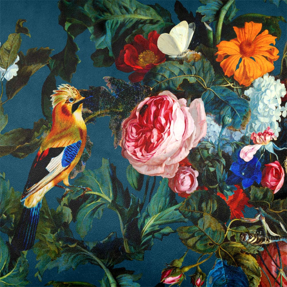 Upholstery Curtain Fabric - Luxury Eco - Friendly Velvet - Birds In Paradise - Teal by Izabela Peters
