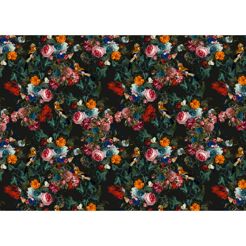 Birds In Paradise velvet fabric in Charcoal