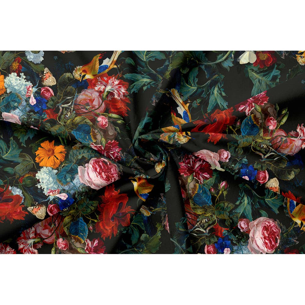 Birds In Paradise velvet fabric in Charcoal