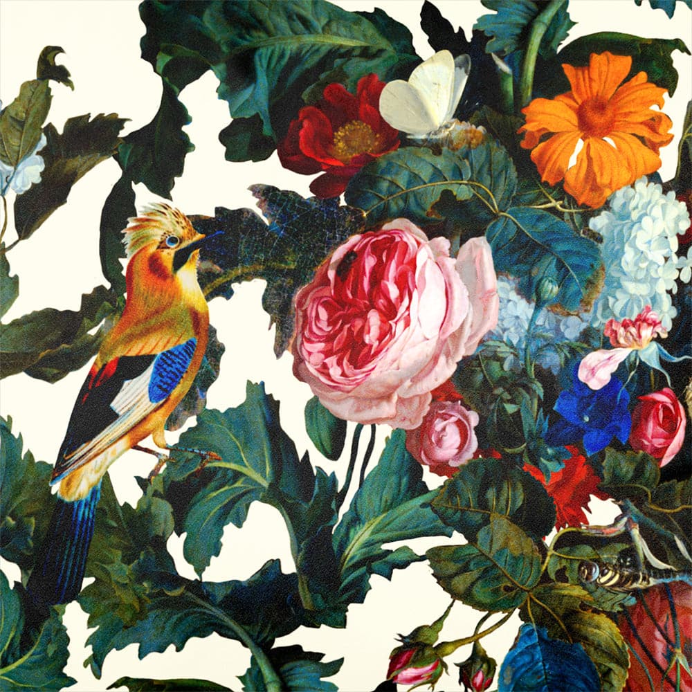 Upholstery Curtain Fabric - Luxury Eco - Friendly Velvet - Birds In Paradise - Ivory Cream by Izabela Peters