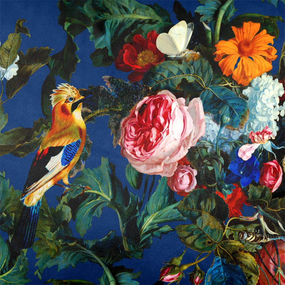 Upholstery Curtain Fabric - Luxury Eco - Friendly Velvet - Birds In Paradise - Estate Blue by Izabela Peters