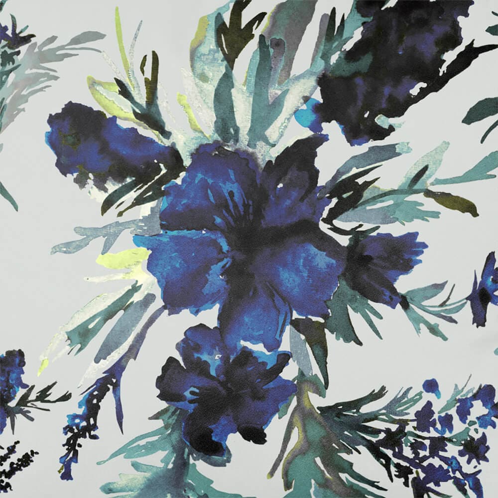 Upholstery Curtain Fabric - Luxury Eco - Friendly Velvet - Floral Display - Shades Of Sapphire On Gainsboro Grey by Izabela Peters