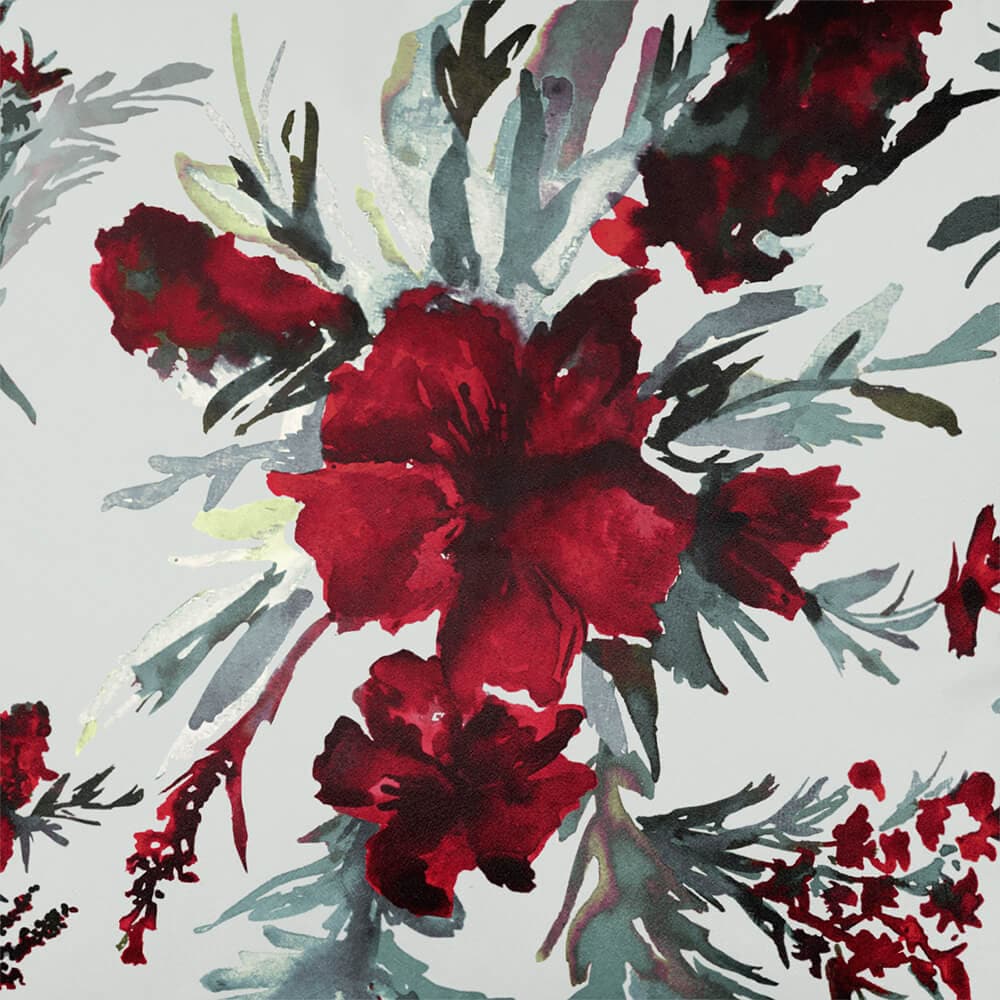 Upholstery Curtain Fabric - Luxury Eco - Friendly Velvet - Floral Display - Garnet Red On Gainsboro Grey by Izabela Peters