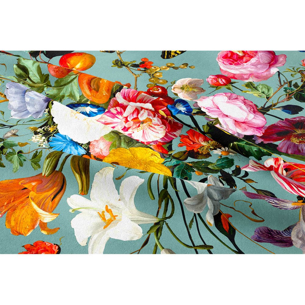 Upholstery Curtain Fabric - Luxury Eco - Friendly Velvet - Floral Dream - Blue Surf by Izabela Peters