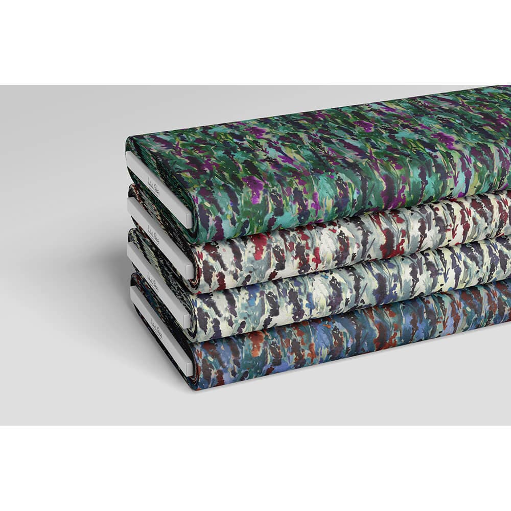 Floral Meadow velvet fabric in Violet On Shades Of Forest Green