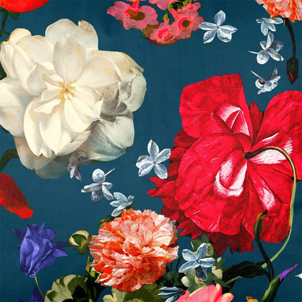 Upholstery Curtain Fabric - Luxury Eco-Friendly Velvet - Garden Bouquet  IzabelaPeters Teal  