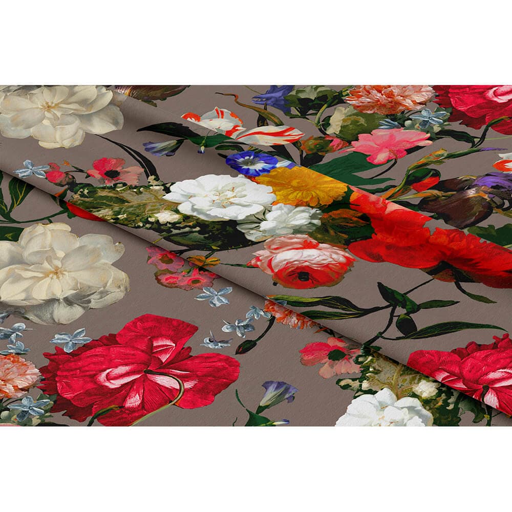 Upholstery Curtain Fabric - Luxury Eco - Friendly Velvet - Garden Bouquet - Dovedale Stone by Izabela Peters