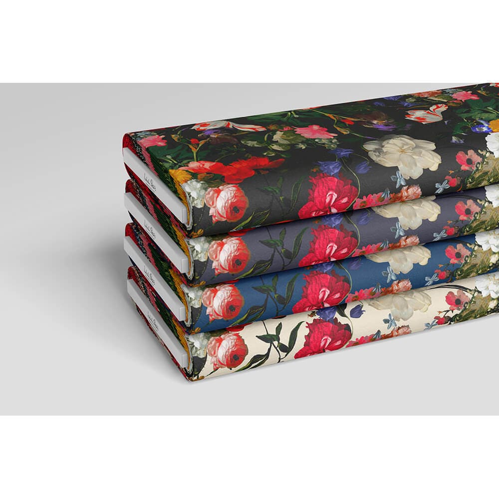 Upholstery Curtain Fabric - Luxury Eco - Friendly Velvet - Garden Bouquet - Dovedale Stone by Izabela Peters