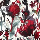 Upholstery Curtain Fabric - Luxury Eco - Friendly Velvet - Herbaceous Border - Garnet Red On Gainsboro Grey by Izabela Peters
