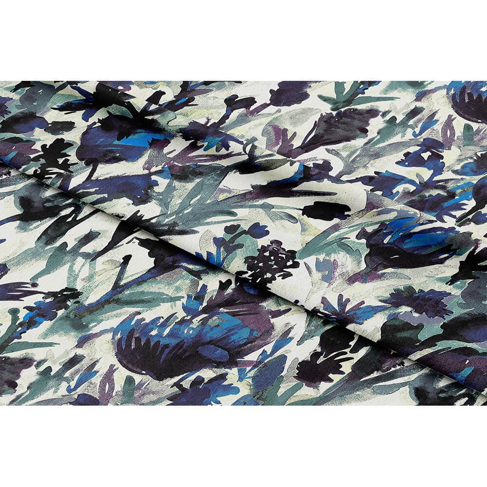Herbaceous Border velvet fabric in Shades Of Sapphire On Gainsboro Grey