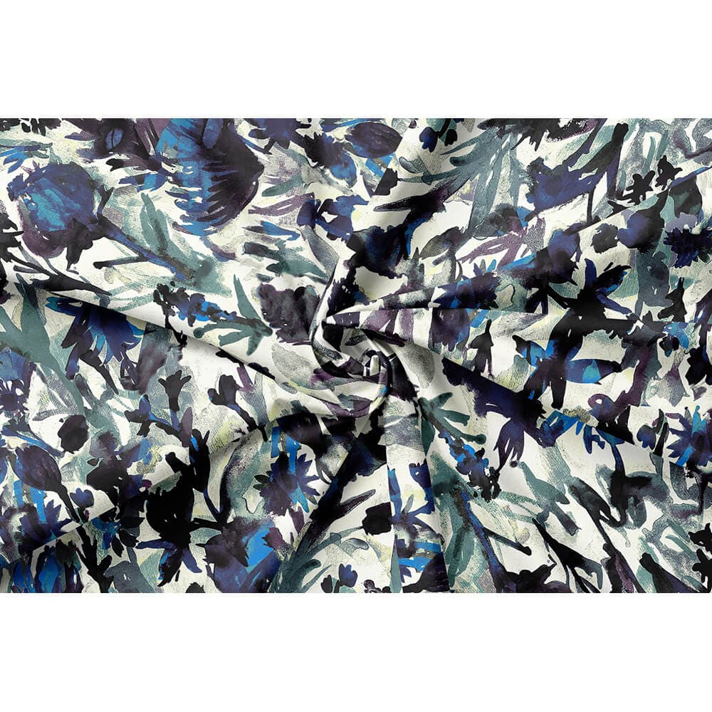 Herbaceous Border velvet fabric in Shades Of Sapphire On Gainsboro Grey