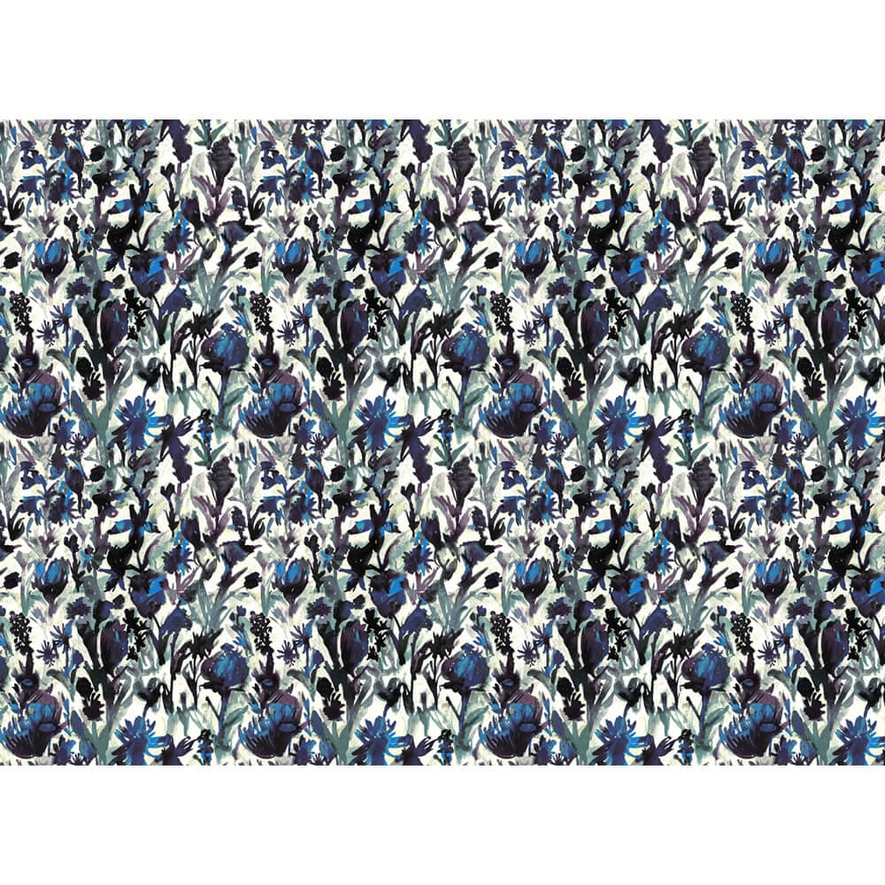 Herbaceous Border velvet fabric in Shades Of Sapphire On Gainsboro Grey