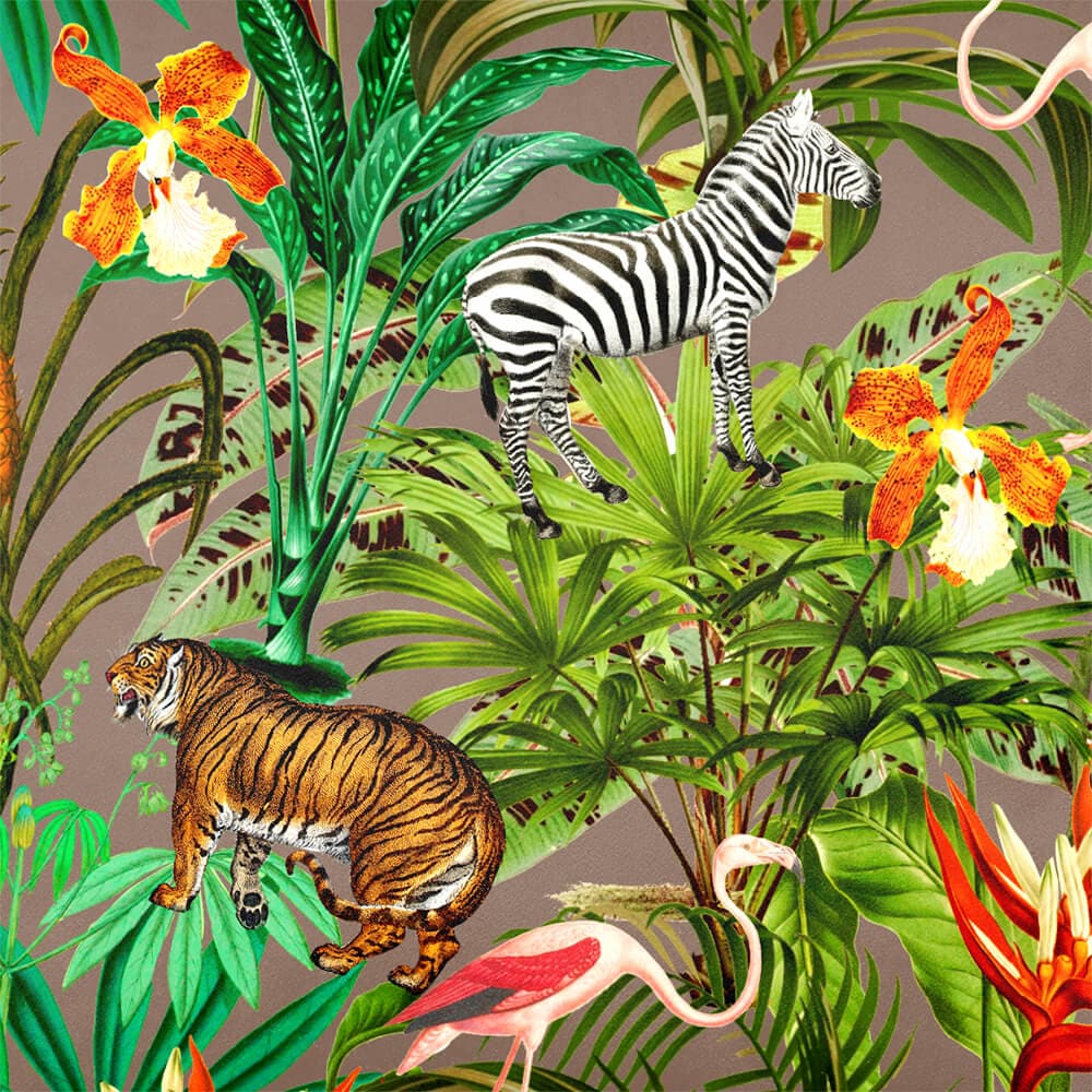 Upholstery Curtain Fabric - Luxury Eco - Friendly Velvet - Jungle Fusion - Dovedale Stone by Izabela Peters