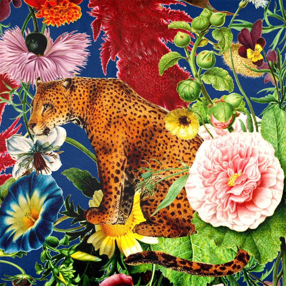 Upholstery Curtain Fabric - Luxury Eco - Friendly Velvet - Junglescape - Estate Blue by Izabela Peters