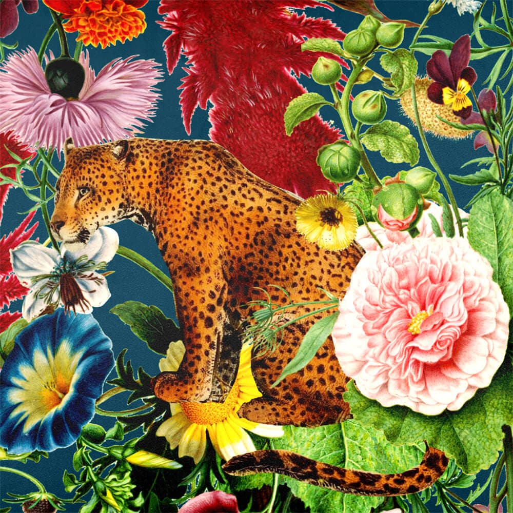 Upholstery Curtain Fabric - Luxury Eco-Friendly Velvet - Junglescape  IzabelaPeters Teal  
