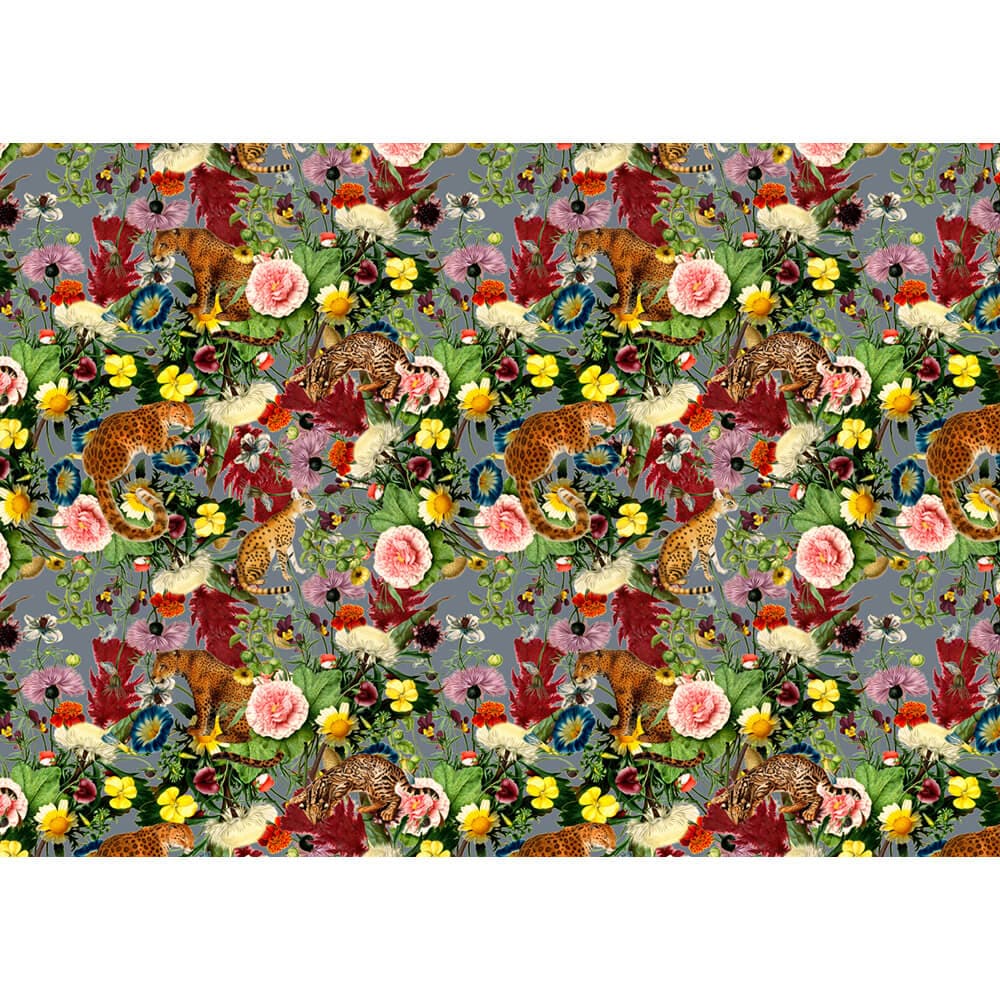 Junglescape velvet fabric in French Grey