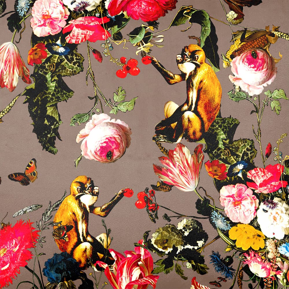 Upholstery Curtain Fabric - Luxury Eco - Friendly Velvet - Monkey Puzzle - Dovedale Stone by Izabela Peters