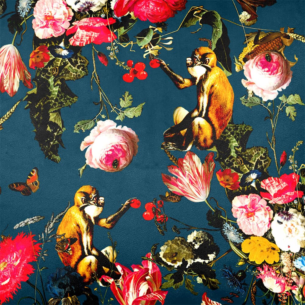 Upholstery Curtain Fabric - Luxury Eco - Friendly Velvet - Monkey Puzzle - Teal by Izabela Peters