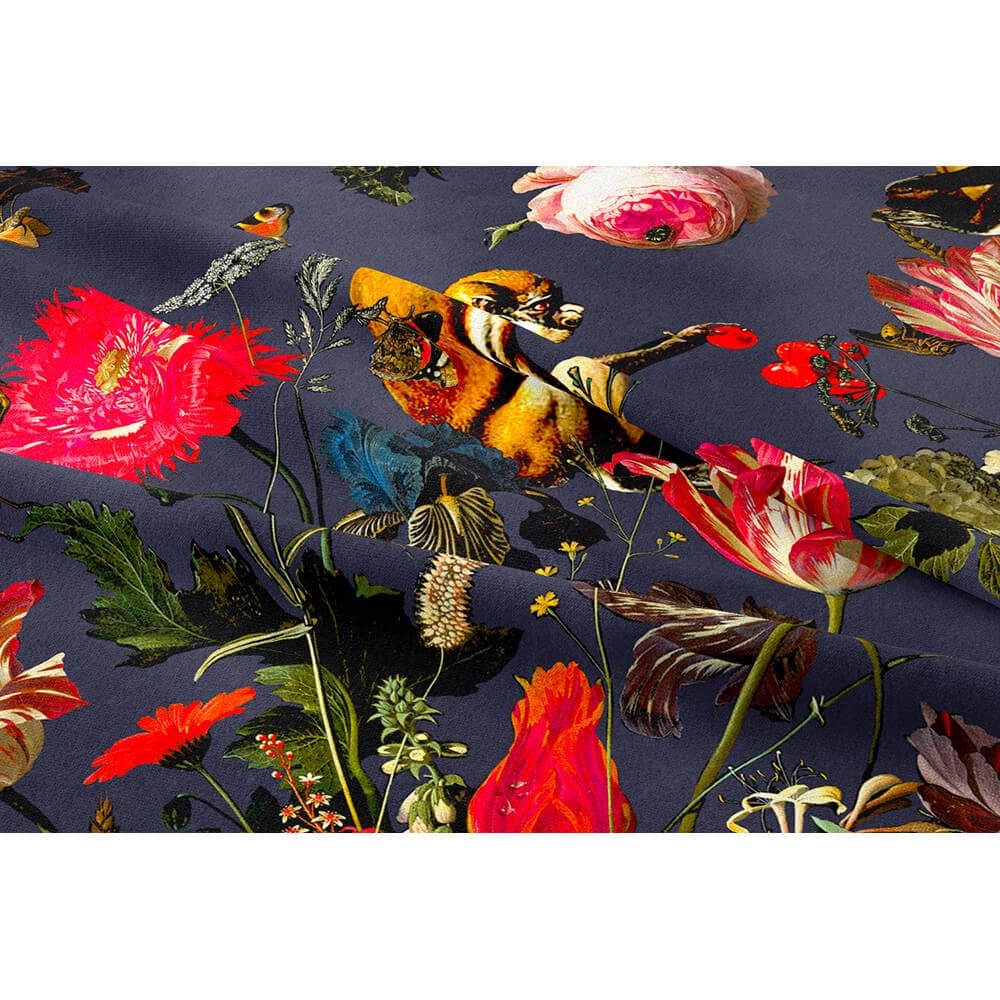 Monkey Puzzle velvet fabric in Graphite