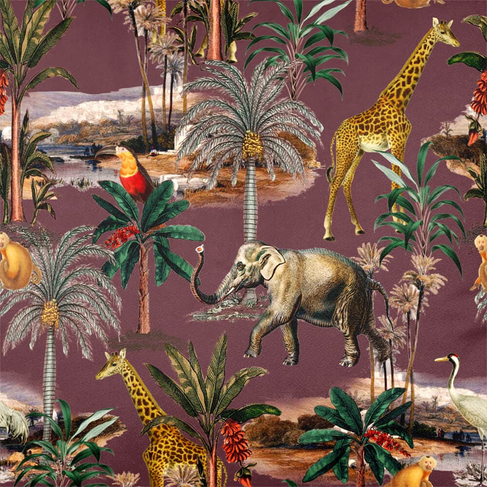 Upholstery Curtain Fabric - Luxury Eco - Friendly Velvet - Safari Voyage - Italian Grape by Izabela Peters
