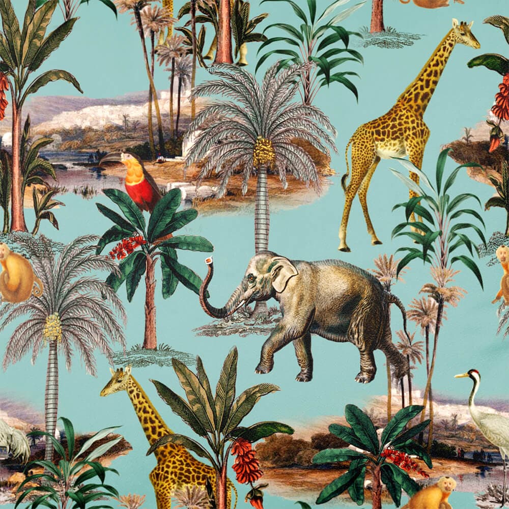 Upholstery Curtain Fabric - Luxury Eco - Friendly Velvet - Safari Voyage - Blue Surf by Izabela Peters