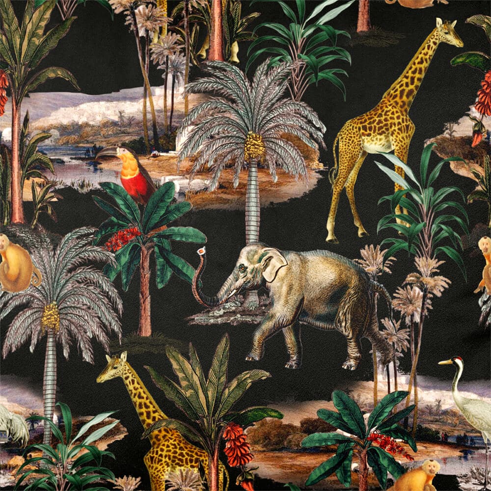 Upholstery Curtain Fabric - Luxury Eco-Friendly Velvet - Safari Voyage  IzabelaPeters Charcoal  