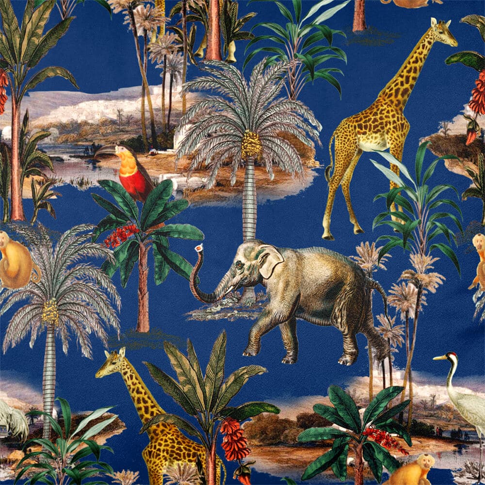 Upholstery Curtain Fabric - Luxury Eco-Friendly Velvet - Safari Voyage  IzabelaPeters Estate Blue  