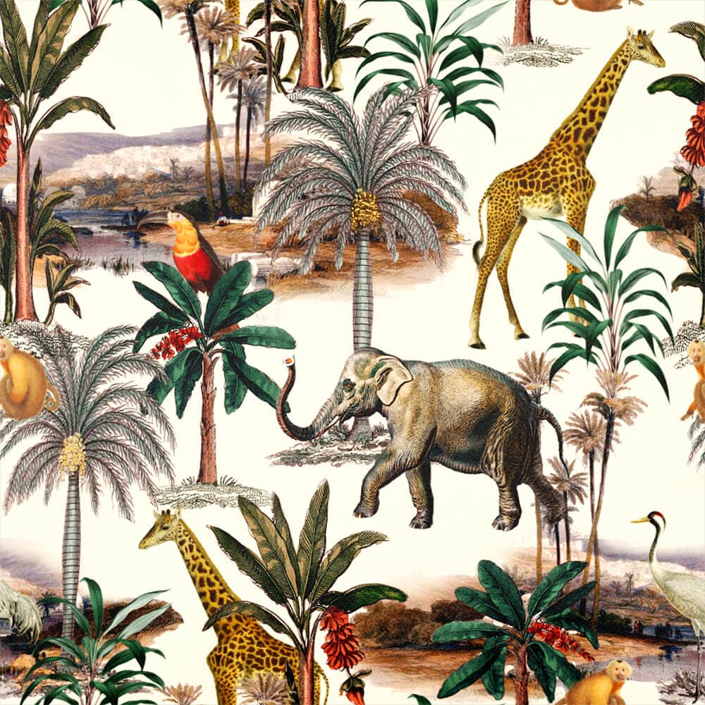 Upholstery Curtain Fabric - Luxury Eco - Friendly Velvet - Safari Voyage - Ivory Cream by Izabela Peters